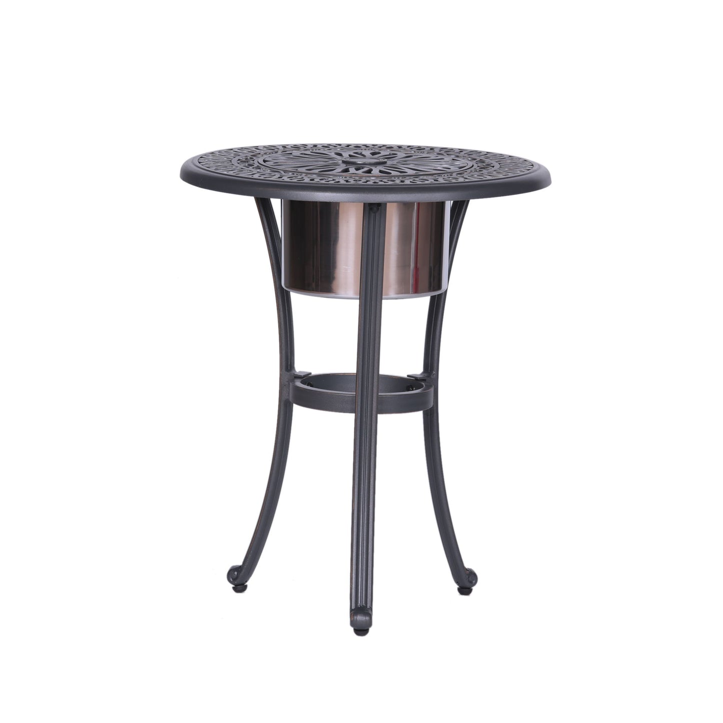 Outdoor Patio Aluminum Round Bistro Table/Side Table With Ice Bucket - Gunmetal