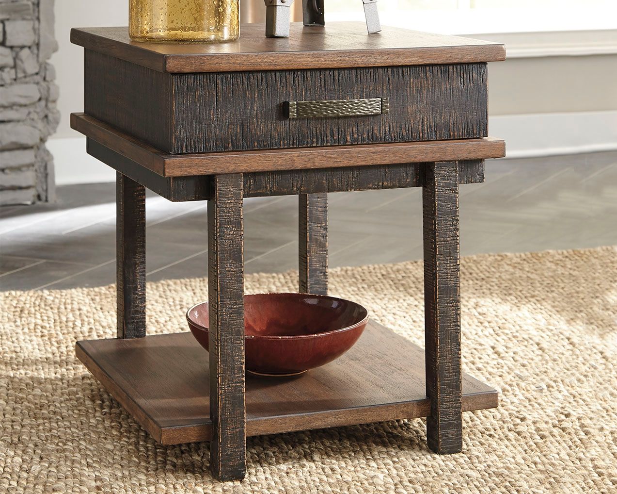 Stanah - Brown / Beige - Rectangular End Table