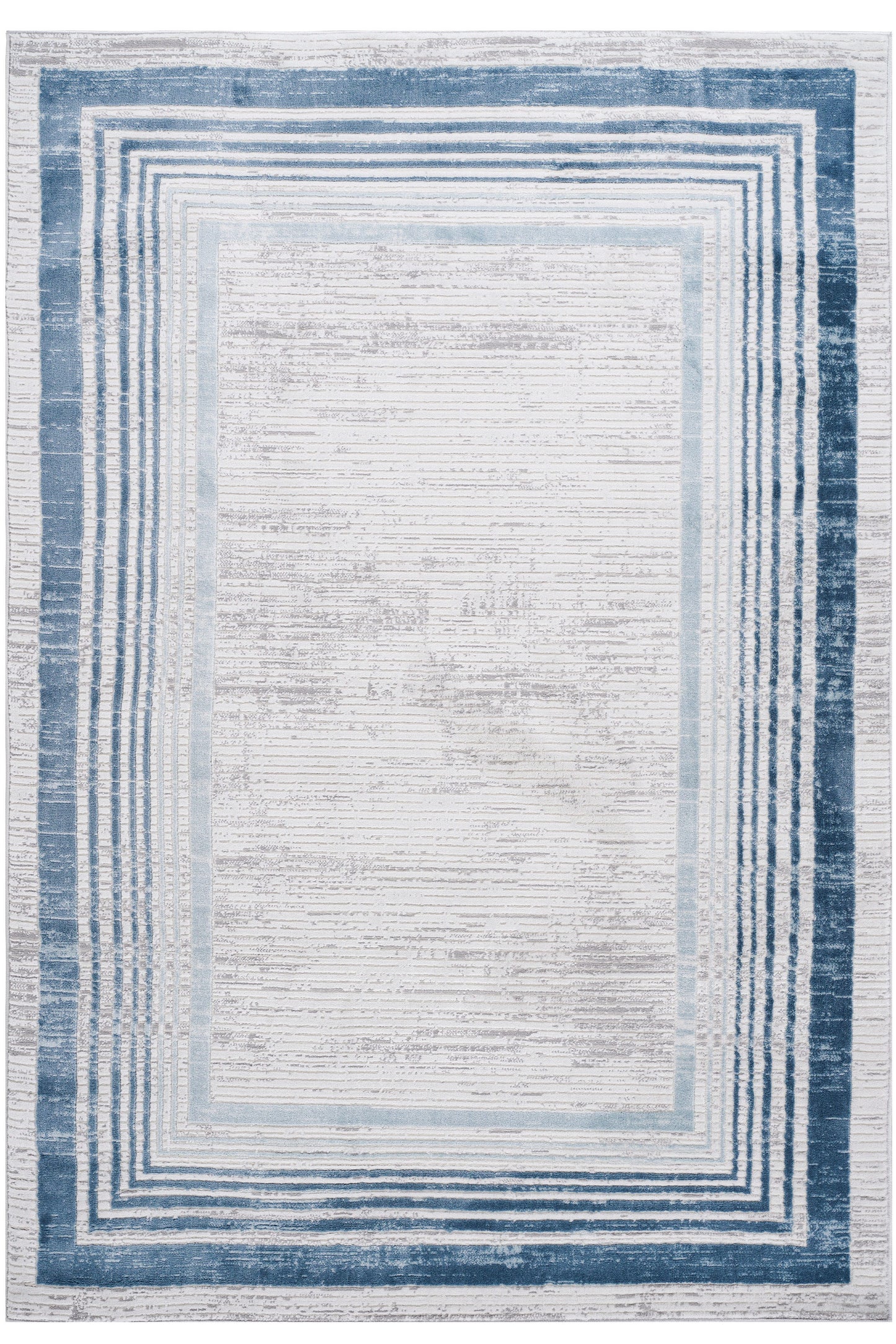 5' x 7' Bordered Non-Shedding Living Room Bedroom Dining Home Office Stylish And Stain Resistant Area Rug - Blue / Ivory