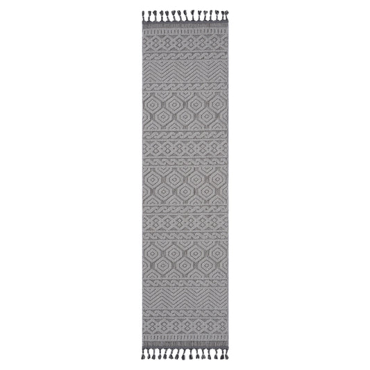 Guros - 2' x 8' Geometric Indoor / Outdoor Area Rug - Gray / White