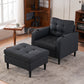 Upholstered Armchair And Storage Ottoman Set, Comfortable Single Sofa With Cup Holders And Tufted Detailing, Ideal For Living Room Or Bedroom - Dark Gray