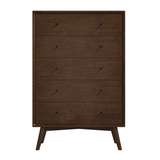 Caroline - Mid-Century Modern Dresser 5 Drawer - Dark Brown