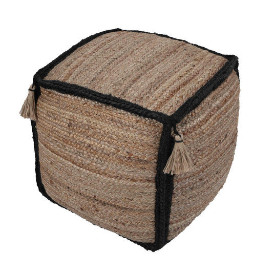 Briana - Braided Pouf - Black / Natural