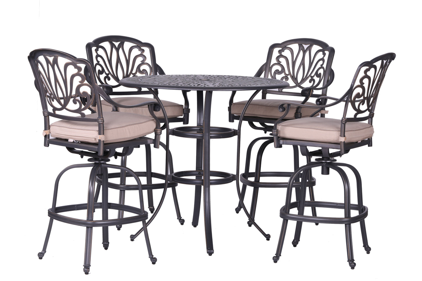 Round 42" Long Bar Height Dining Set With Cushions