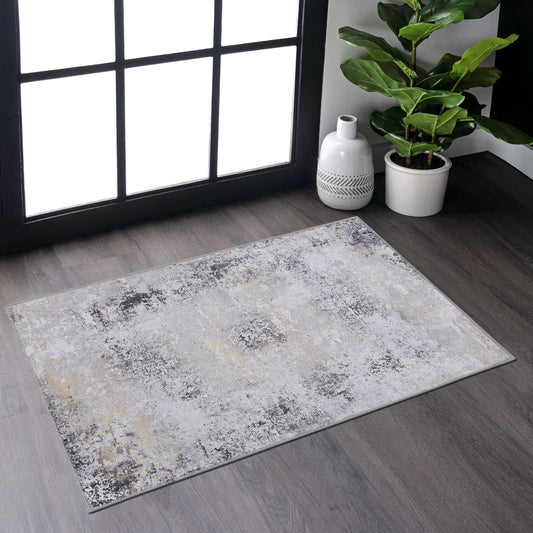 2' x 3' Machine Washable Area Rugs, Low-Pile, Non-Slip, Non-Shedding, Foldable, Kid & Pet Friendly Area Rugs For Living Room, Bedroom, Kitchen, Dining Room Rug, Perfect Gift - Gray / Gold