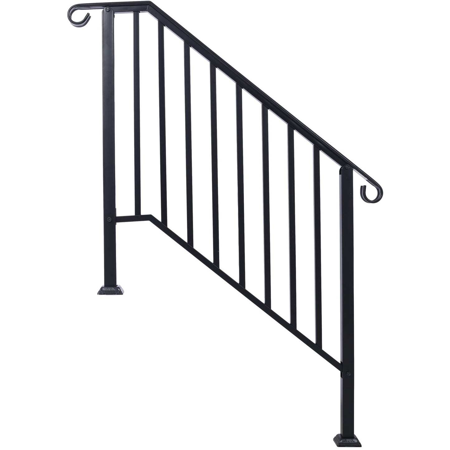 Handrails For Outdoor Steps, Fit 3 Or 4 Steps Outdoor Stair Railing, Picket#3 Wrought Iron Handrail, Flexible Porch Railing, Transitional Handrails For Concrete Steps Or Wooden Stairs - Black