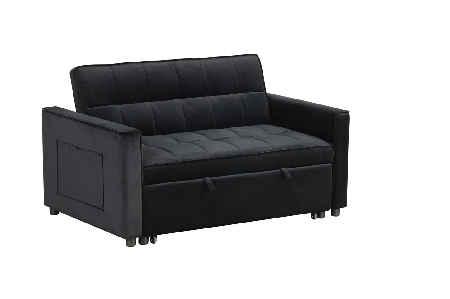 Maeve - Velvet Convertible Sleeper Loveseat With Tufting and Side Pocket - Black