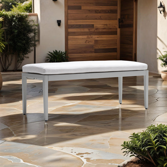 Outdoor Patio Aluminum Stationary Bench With Sunbrella Fabric Cushion - Grayish