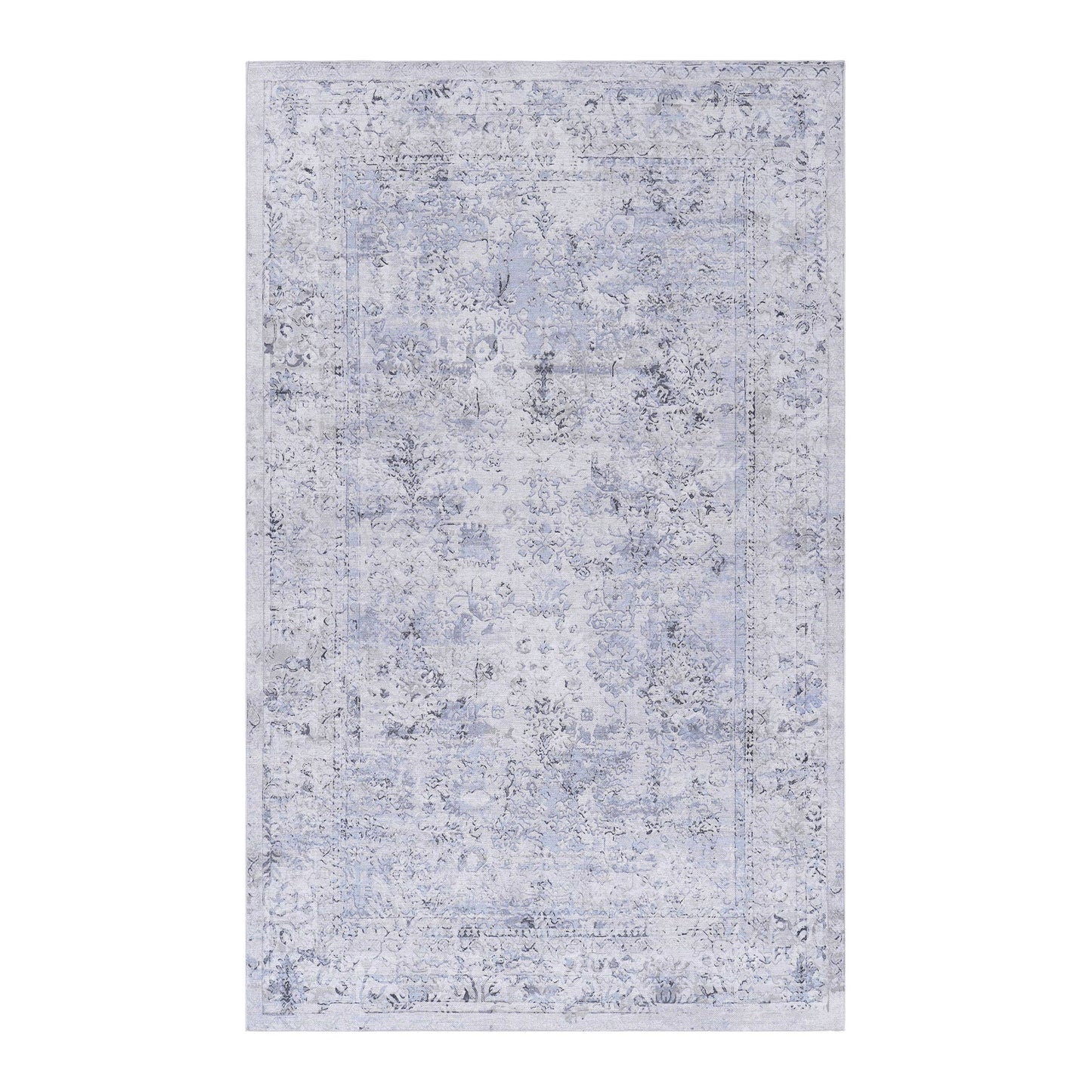 9' x 12' Area Rugs Living Room, Machine Washable Area Rugs, Low-Pile, Non-Slip, Non-Shedding, Foldable, Kid & Pet Friendly Area Rugs For Living Room, Bedroom, Kitchen, Dining Room - Blue / Cream