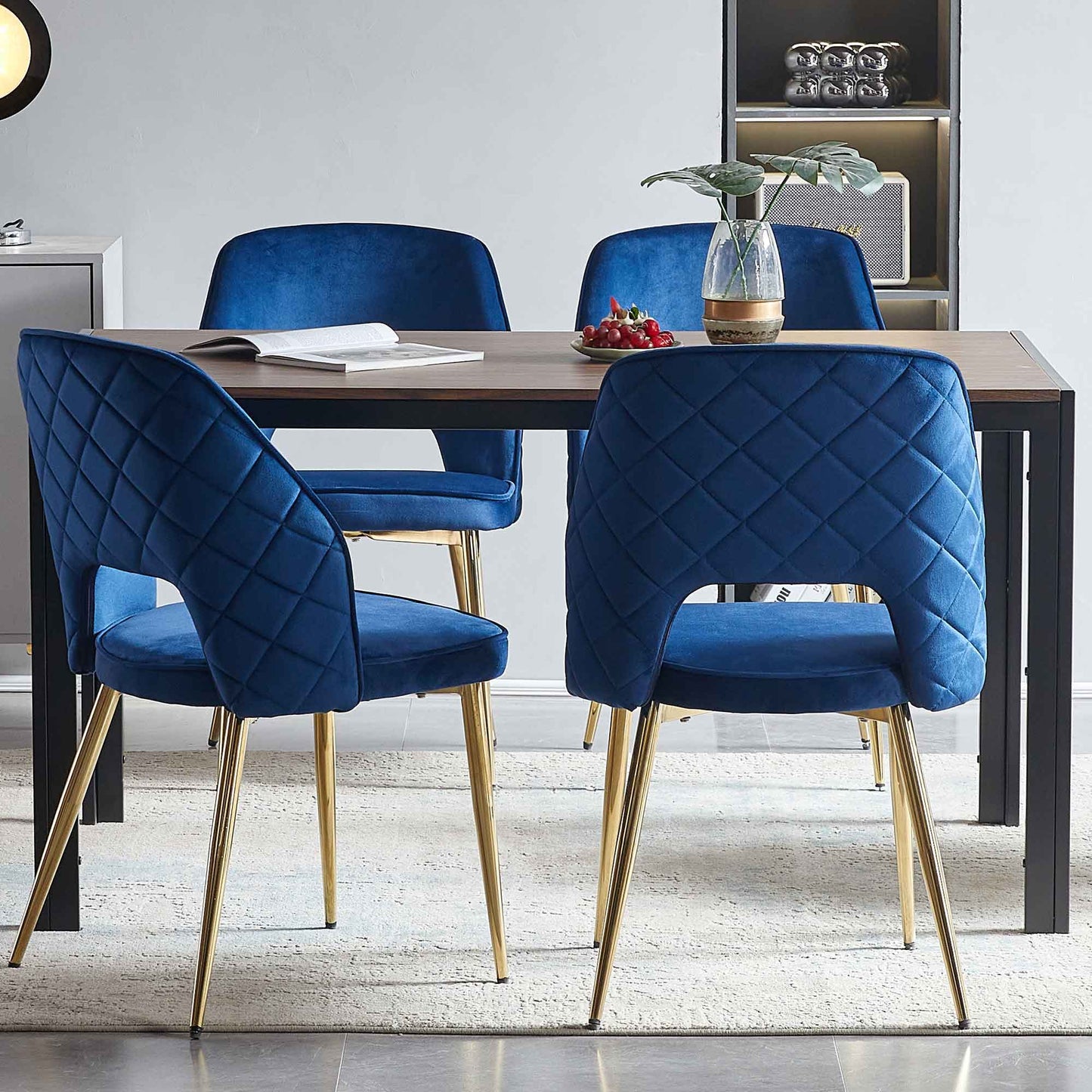 Velvet Dining Chairs With Metal Legs And Hollow Back Upholstered Dining Chairs