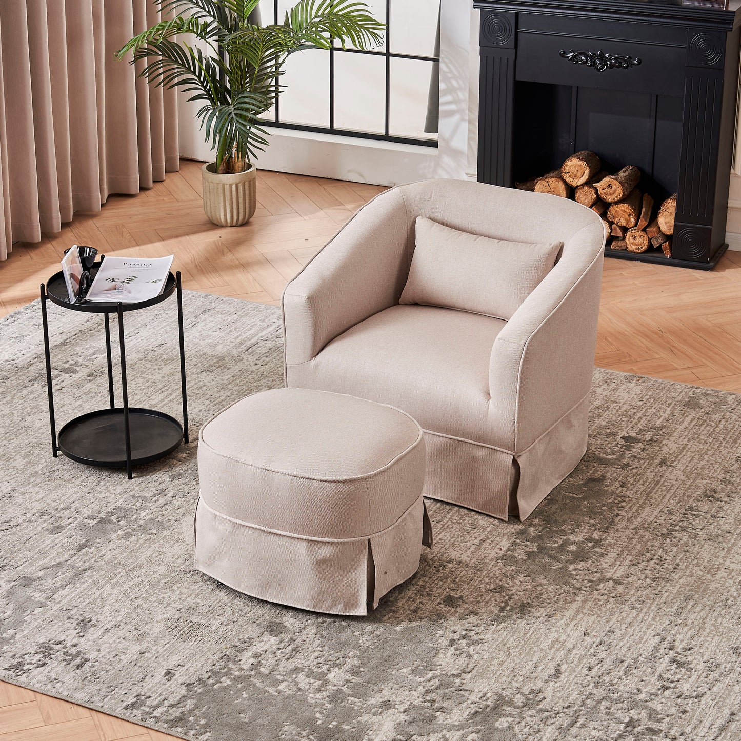 Swivel Barrel Chair With Ottoman, Swivel Accent Chairs Armchair For Living Room, Reading Chairs For Bedroom Comfy, Round Barrel Chairs With Metal Base