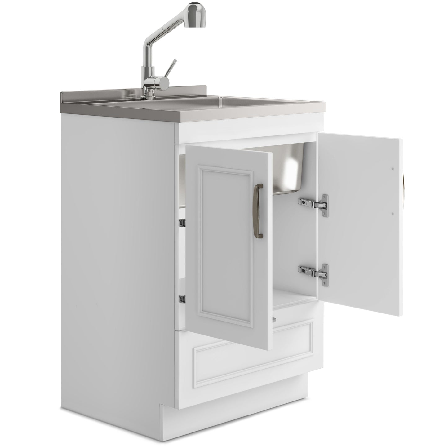 Cardinal - Laundry Cabinet With Faucet And Stainless Steel Sink - White