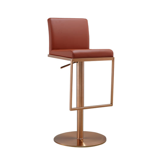 Sentinel - Adjustable Stool - Saddle Brown And Rose Gold