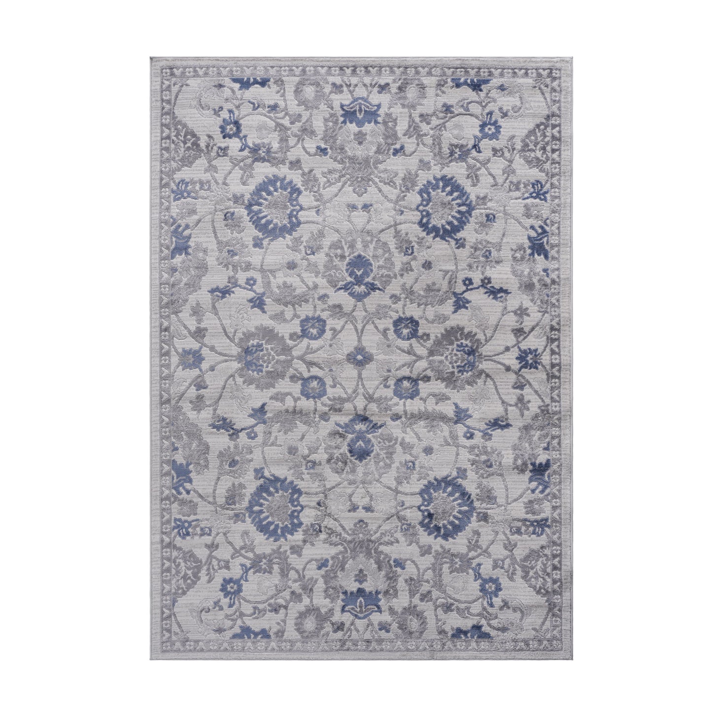 5' x 7' Oriental Non-Shedding Living Room Bedroom Dining Home Office Stylish And Stain Resistant Area Rug - Blue / Silver