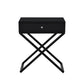 Koda - Wooden End Side Table Nightstand With Glass Top, Drawer And Metal Cross Base