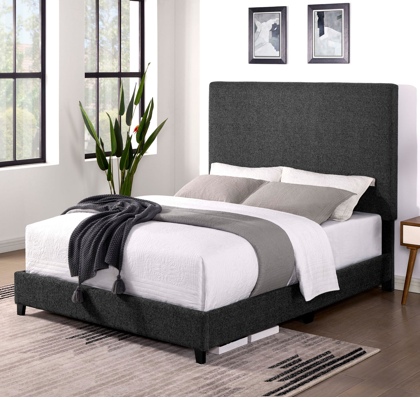 Queen Size Charcoal Gray Upholstered Platform Bed