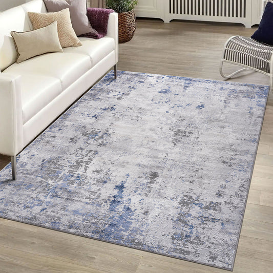 Marfi - 8' x 10' Abstract Non-Shedding Living Room Bedroom Dining Home Office Stylish And Stain Resistant Area Rug - Silver / Blue