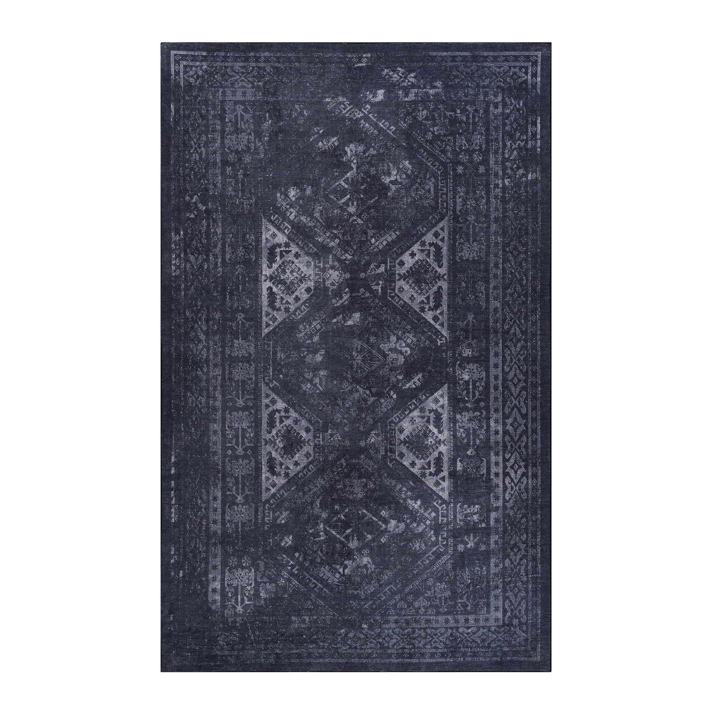 8' x 10' Area Rugs For Living Room, Washable Rug, Low-Pile, Non-Slip, Non-Shedding, Foldable, Kid & Pet Friendly Area Rugs For Living Room, Bedroom, Kitchen, Dining Room - Black / Gray