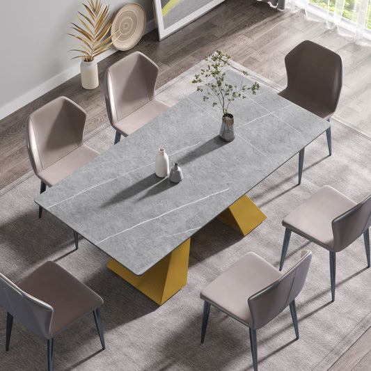 70.87" Modern Artificial Stone Gray Straight Edge Golden Metal Leg Dining Table, Can Accommodate 6-8 People - Gray / Gold