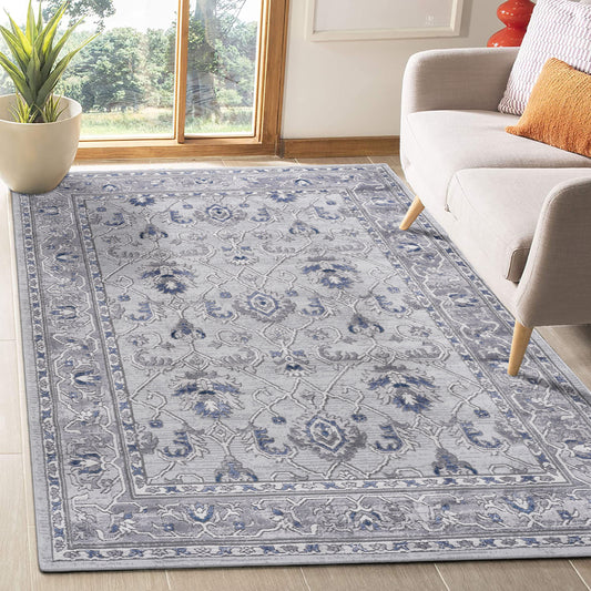 6' x 9' Oriental Non-Shedding Living Room Bedroom Dining Home Office Stylish And Stain Resistant Area Rug - Gray / Blue