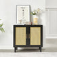 Side Panel Buffet Cabinet With Natural Rattan Door, Rattan Storage Cabinet With Adjustable Shelves, Side Panel And Buffet With Storage Space, Modern Console Cabinet In Bedroom And Living Room - Black / Beige