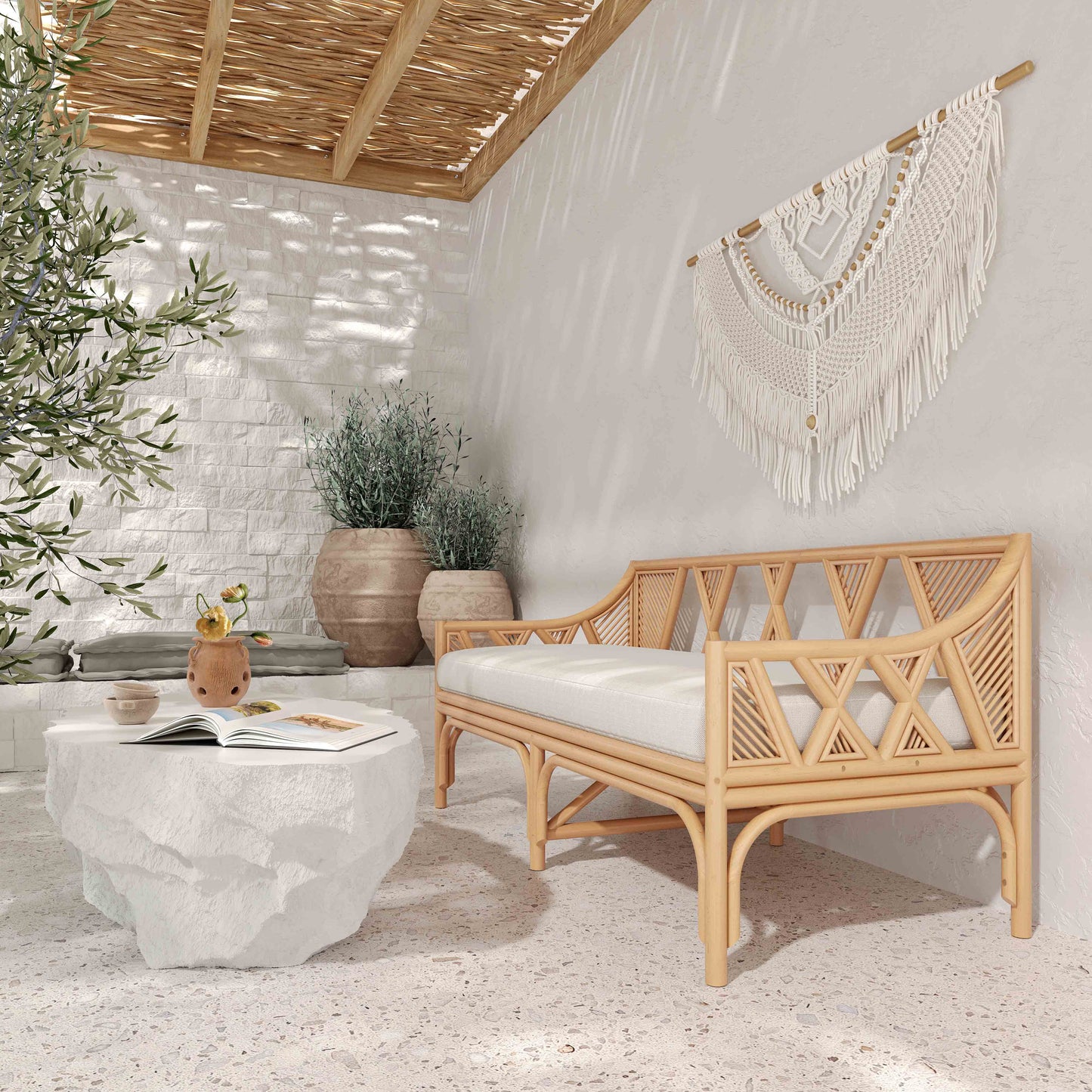 Jayla - Rattan Bench - Natural / White