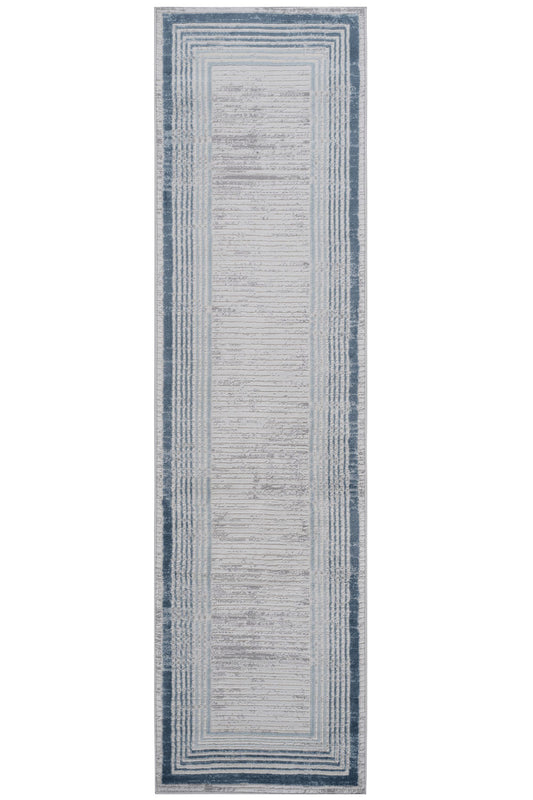 2' x 8' Bordered Non-Shedding Living Room Bedroom Dining Home Office Stylish And Stain Resistant Area Rug - Blue / Ivory