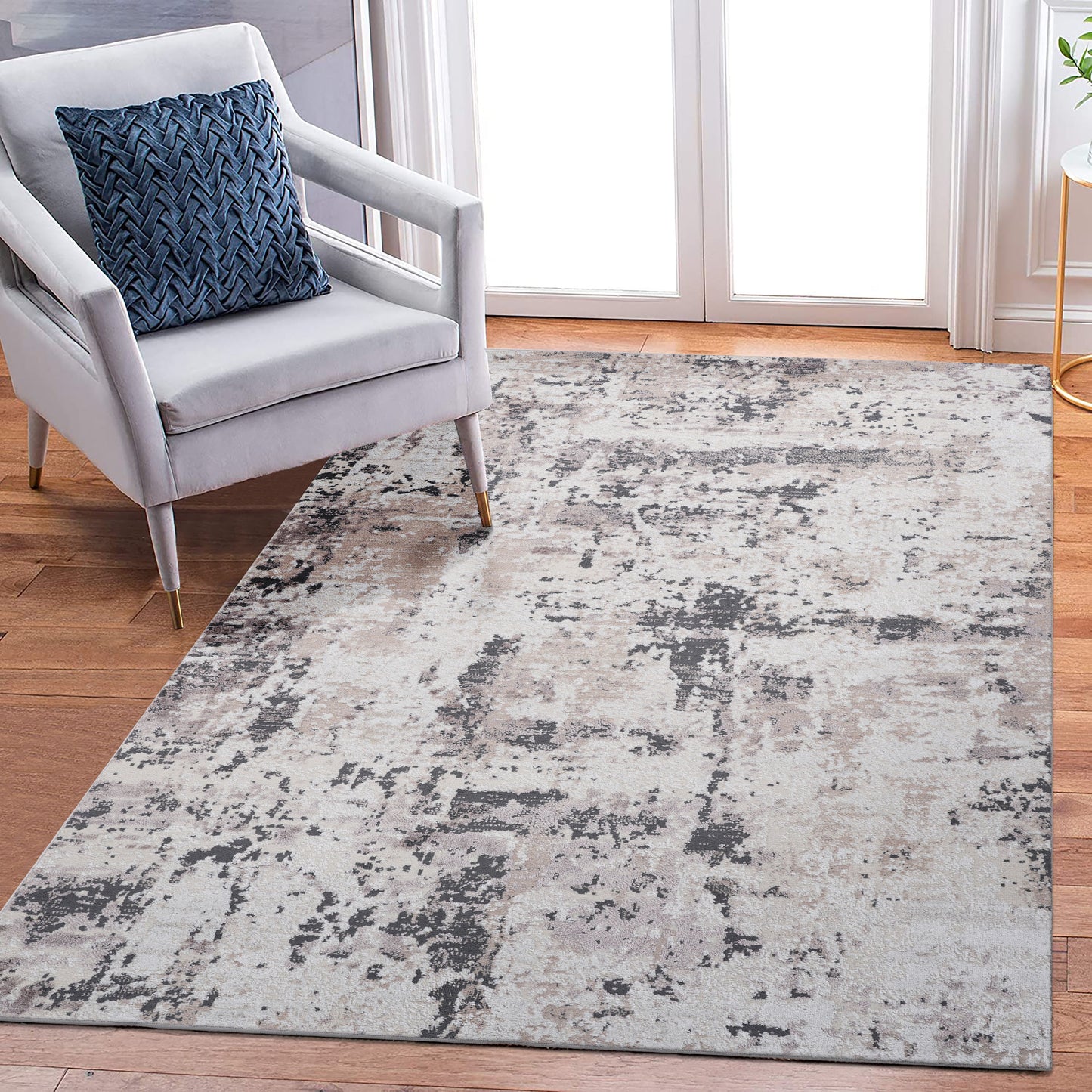 6' x 9' Abstract Non-Shedding Living Room Bedroom Dining Home Office Stylish And Stain Resistant Area Rug - Cream / Brown