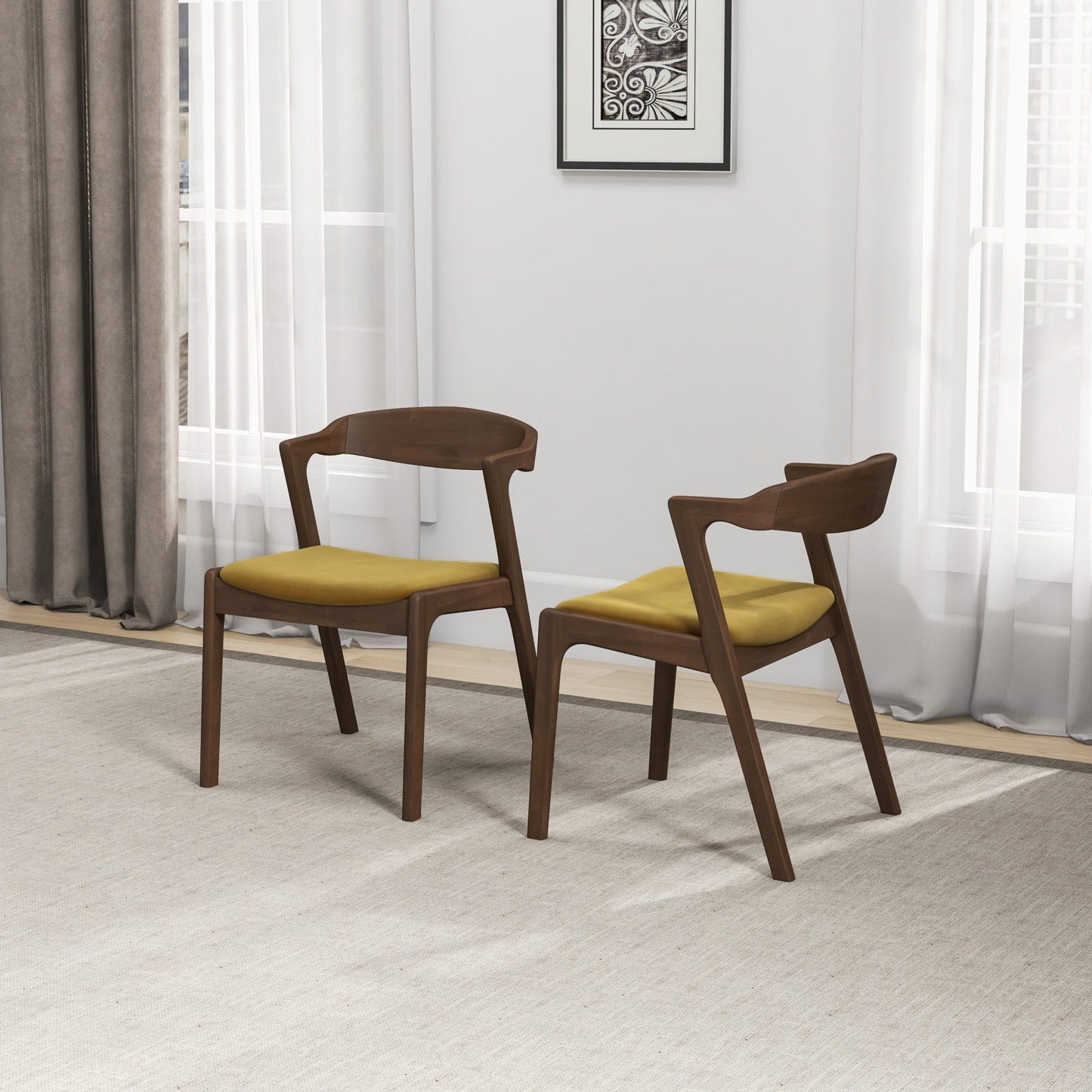 Dakota - Velvet Dining Chair (Set of 2) - Brown / Yellow