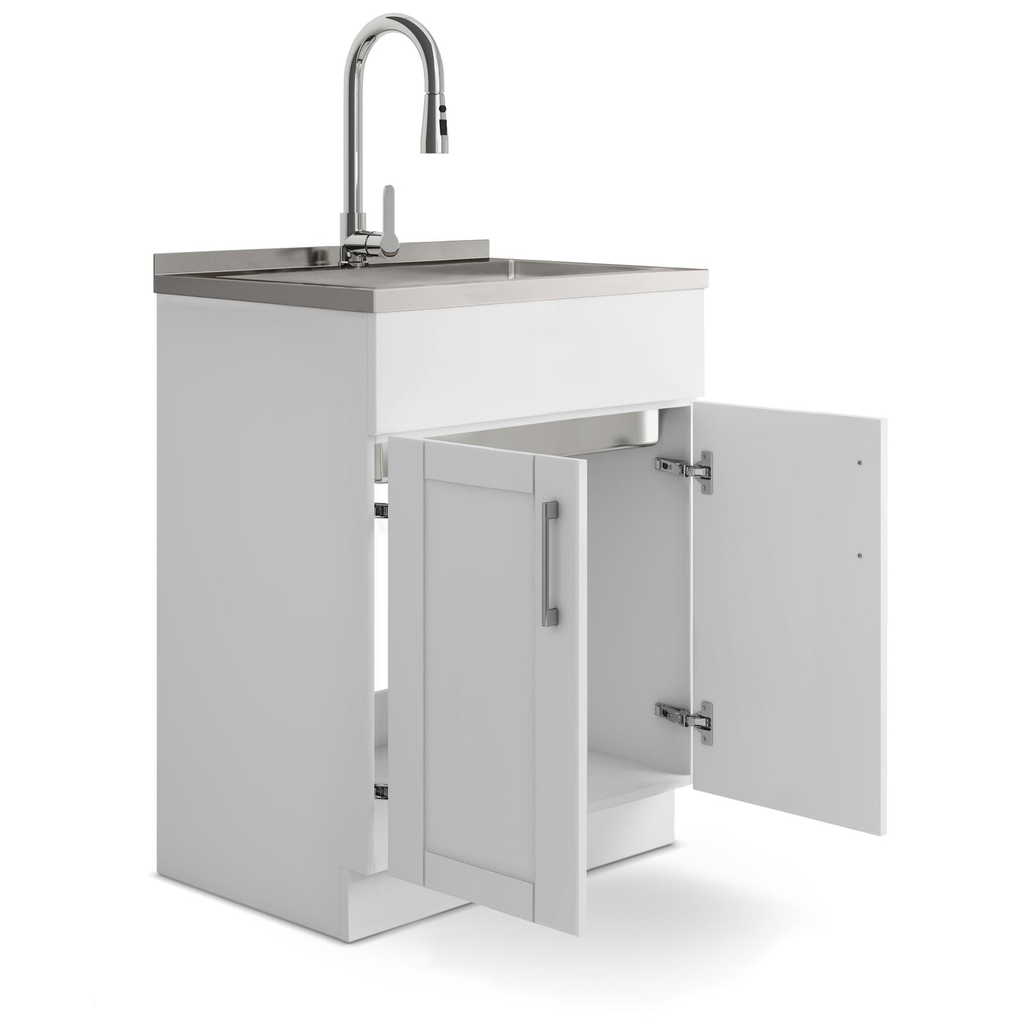 Shaker - Modern Wide, Laundry Cabinet With Faucet And Stainless Steel Sink