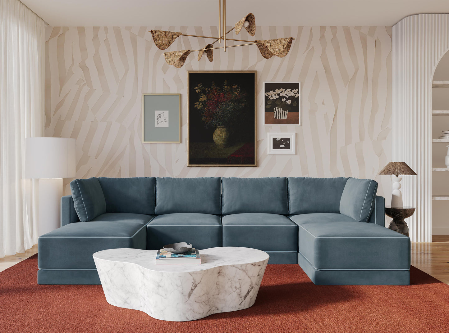 Willow - Modular U Sectional - Misty Blue