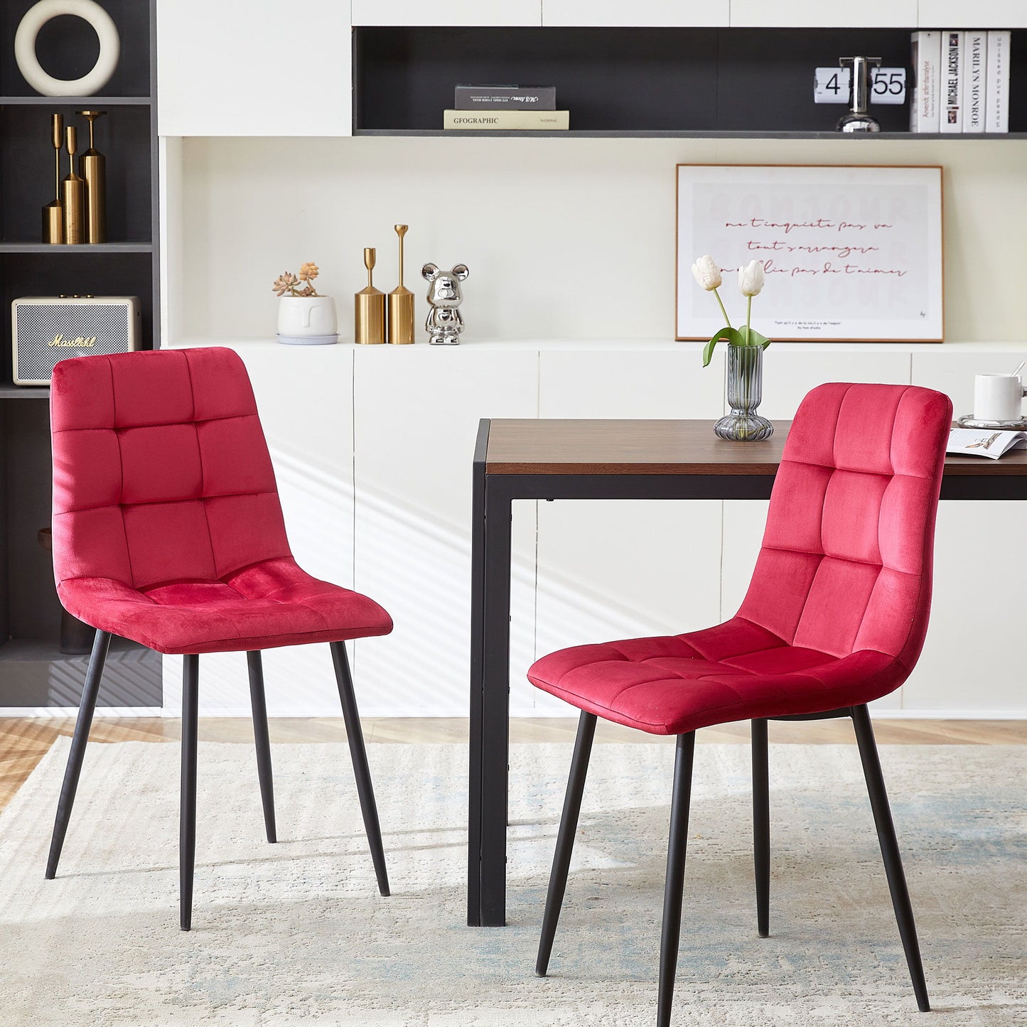 Mid-Century Modern Velvet Dining Chairs Set For Kitchen, Living Room