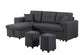 Dennis - Linen Fabric Reversible Sleeper Sectional With Storage Chaise And 2 Stools