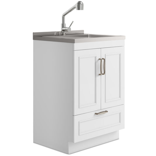 Cardinal - Laundry Cabinet With Faucet And Stainless Steel Sink - White