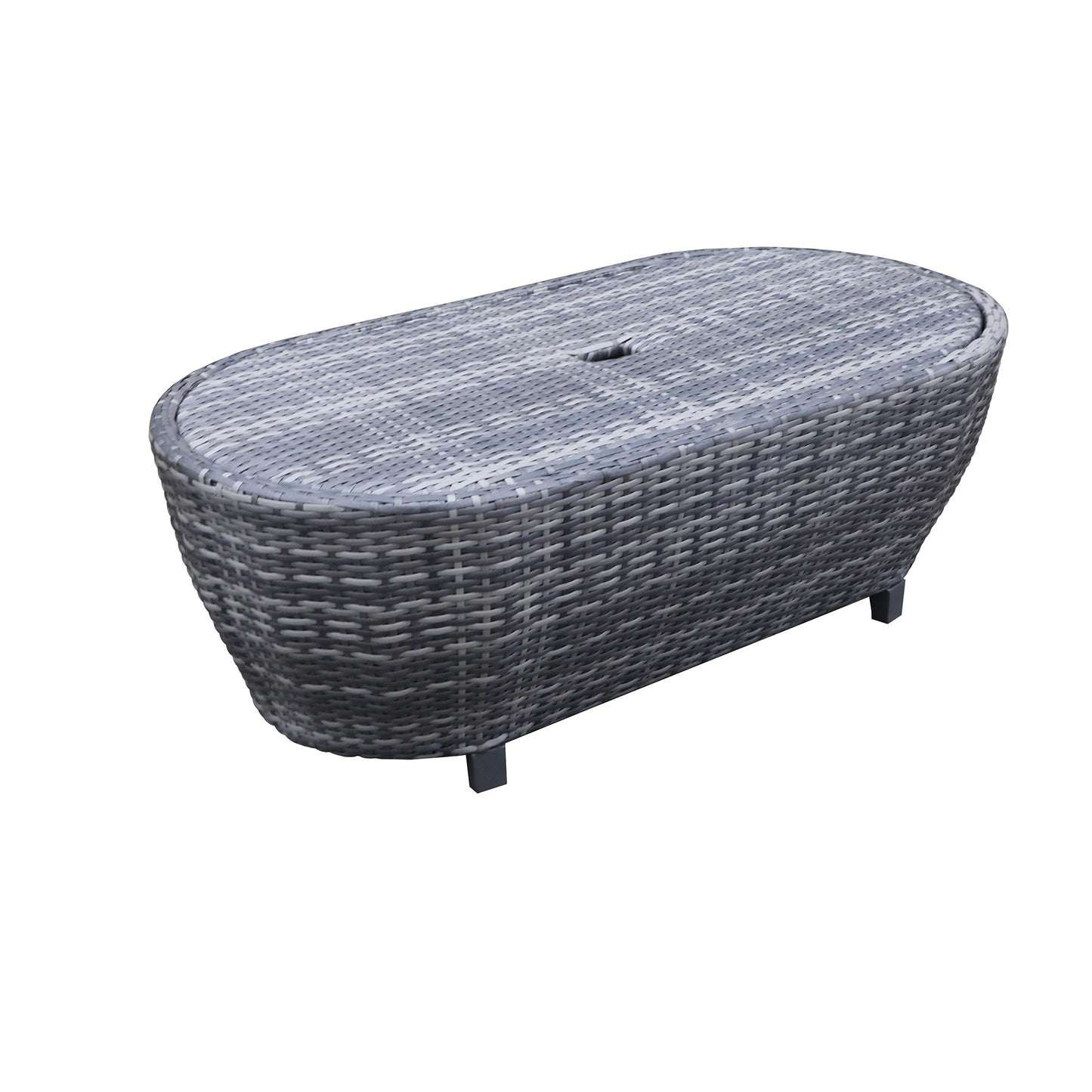 Modern Outdoor Wicker Oval Coffee Table With Storage - Black Tourmaline