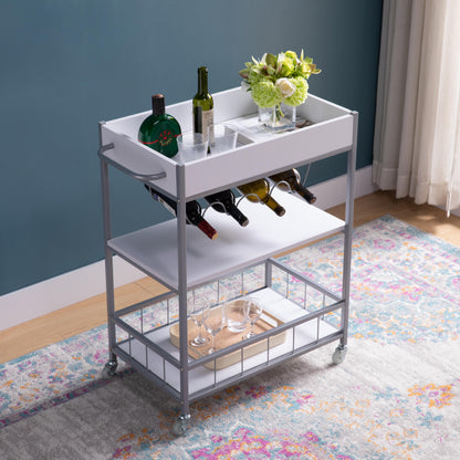 Rolling Kitchen Cart With Storage And Four Wine Bottle Rack