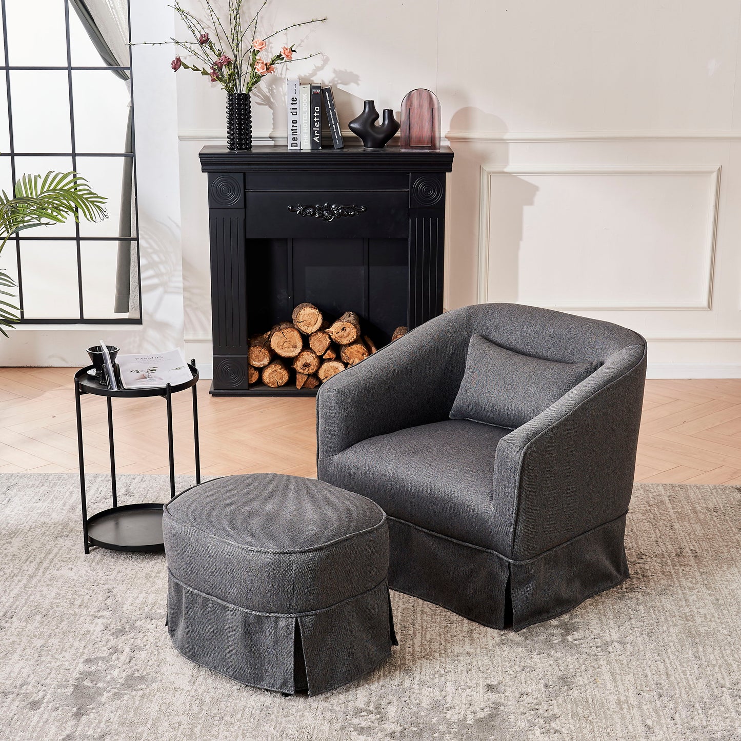 Swivel Barrel Chair With Ottoman, Swivel Accent Chairs Armchair For Living Room, Reading Chairs For Bedroom Comfy, Round Barrel Chairs With Metal Base