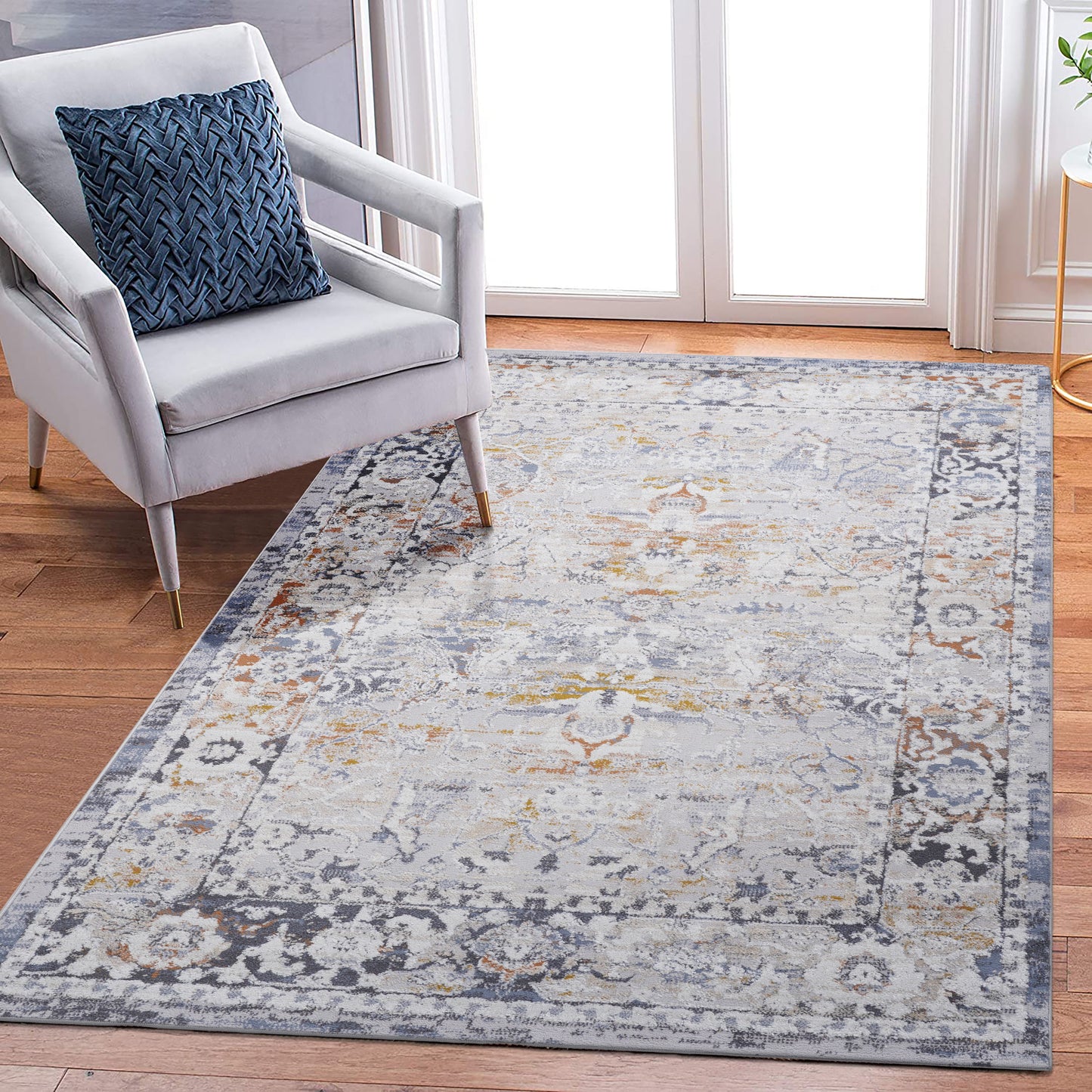 6' x 9' Traditional Non-Shedding Living Room Bedroom Dining Home Office Stylish And Stain Resistant Area Rug - Ivory / Gray