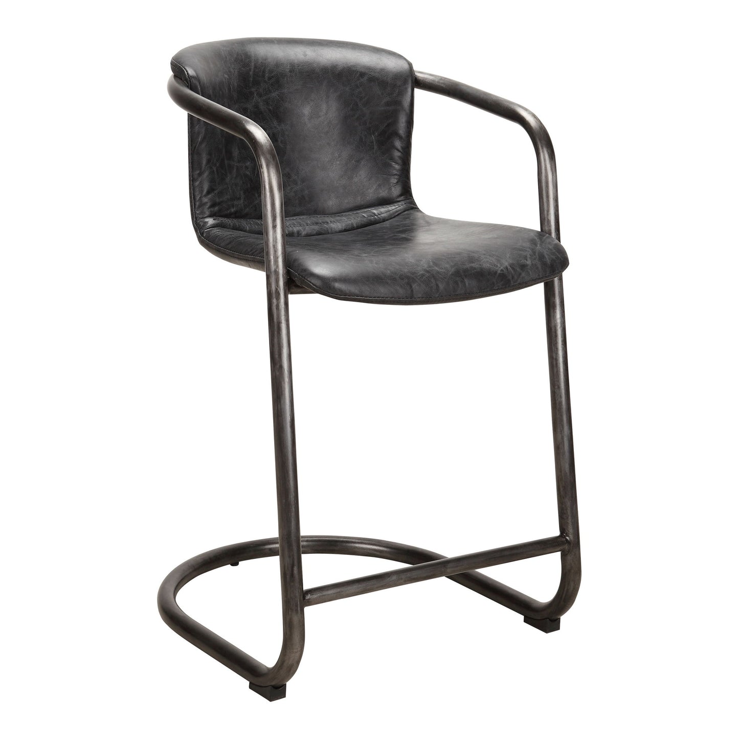 Freeman - Counter Stool Stool Leather (Set of 2) - Onyx Black