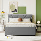 Upholstered Platform Bed With Brick Pattern Headboard And Twin Size Trundle, Linen