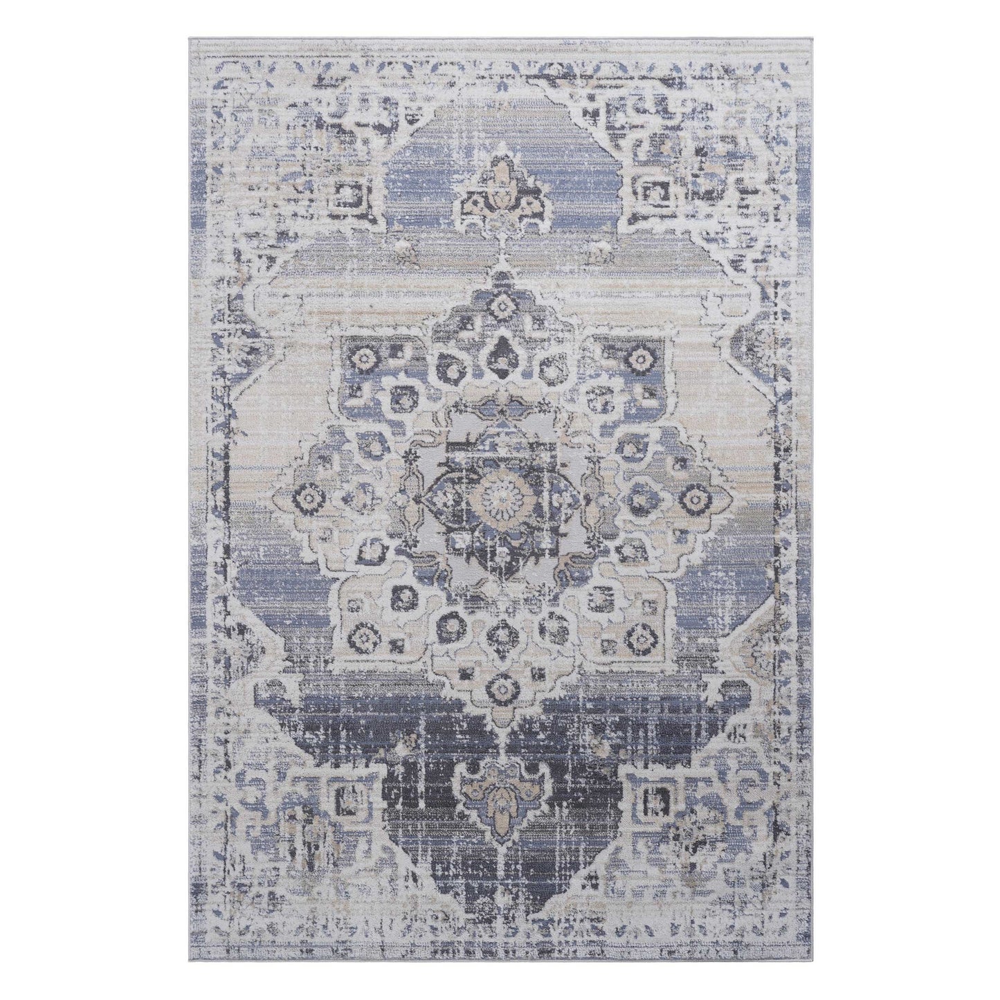 6' x 9' Medallion Non-Shedding Living Room Bedroom Dining Home Office Stylish And Stain Resistant Area Rug - Cream / Blue