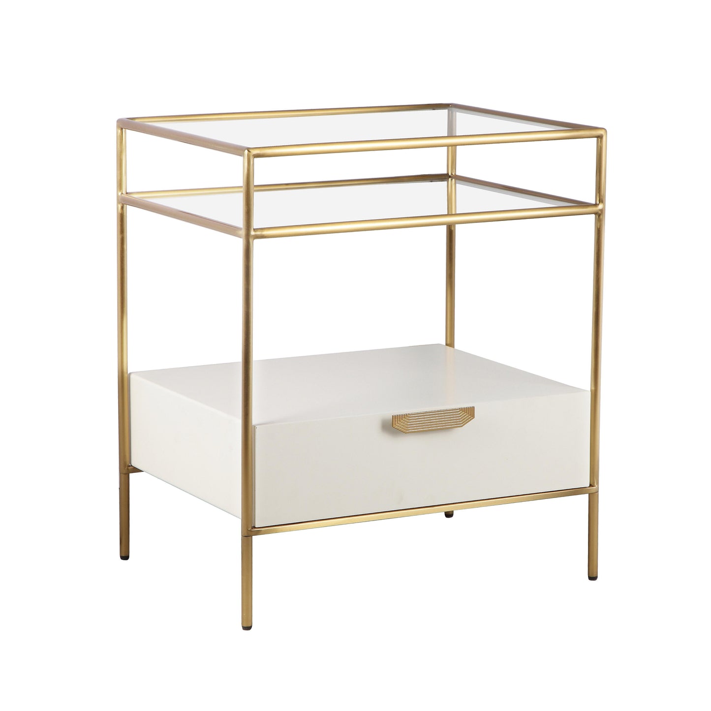 Darla - Glass Nightstand - Cream / Gold