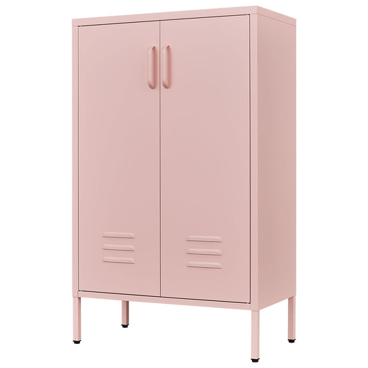 Pink Steel Double Door Cabinet With Handles, With Removable Dividers And Adjustable Height. Suitable For Living Room, Office, Bedroom, Study And Other Places - Pink