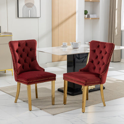 Nikki - Modern, High-End Tufted Solid Wood Contemporary Velvet Upholstered Dining Chair With Golden Stainless Steel Plating Legs, Nailhead Trim (Set of 2)