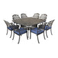 Square 8 Person 64" Long Aluminum Dining Set With Cushions