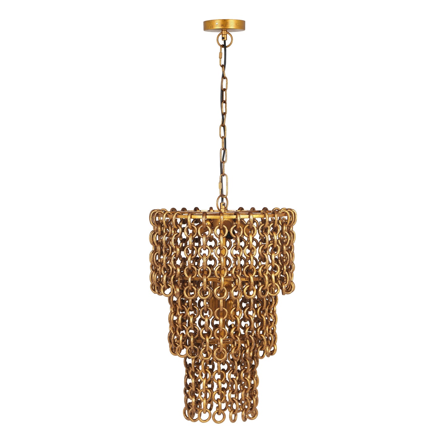 Nirsa - Brass Chain Link 3-Tier Chandelier - Gold