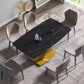 63" Modern Artificial Stone Black Curved Metal Leg Dining Table - Black / Gold