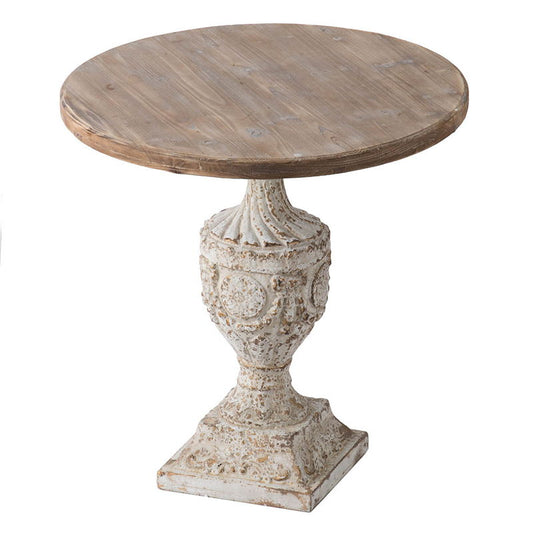 Antique Round Wood Table - Antique White / Gray