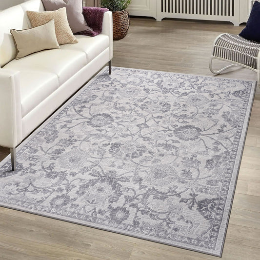 5' x 7' Oriental Non-Shedding Living Room Bedroom Dining Home Office Stylish And Stain Resistant Area Rug - Gray / Silver