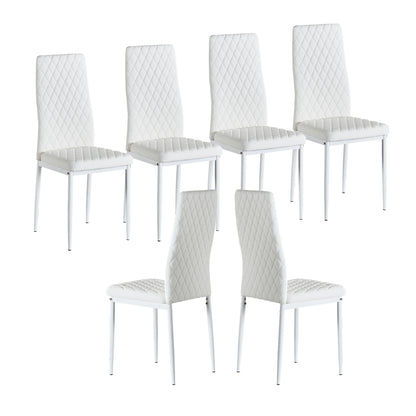 Modern Minimalist Dining Chairs, Fireproof Leather Sprayed, Metal Pipe Diamond Grid Pattern